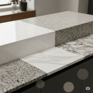 Modern kitchen with sleek quartz countertops and minimalist decor