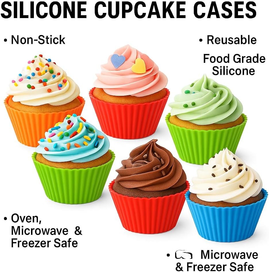 12 Cupcake Cases, Reusable Silicone Muffin Cupcake Molds, Cheesecake Moulds,