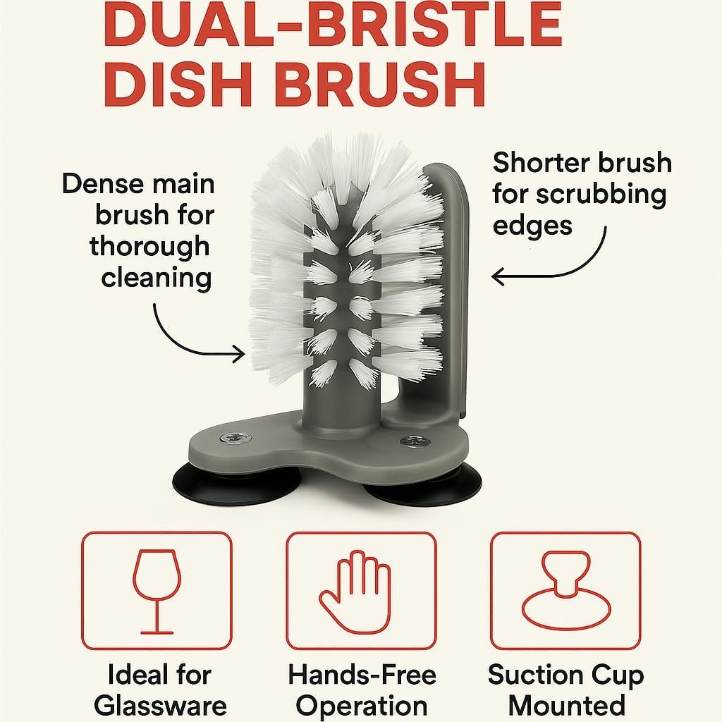 DTDF-Glass Cup Brush Cleaner with 3 Suction base, Double Sided Bristle Brush Glass Washer for Water Bottle Cleaning