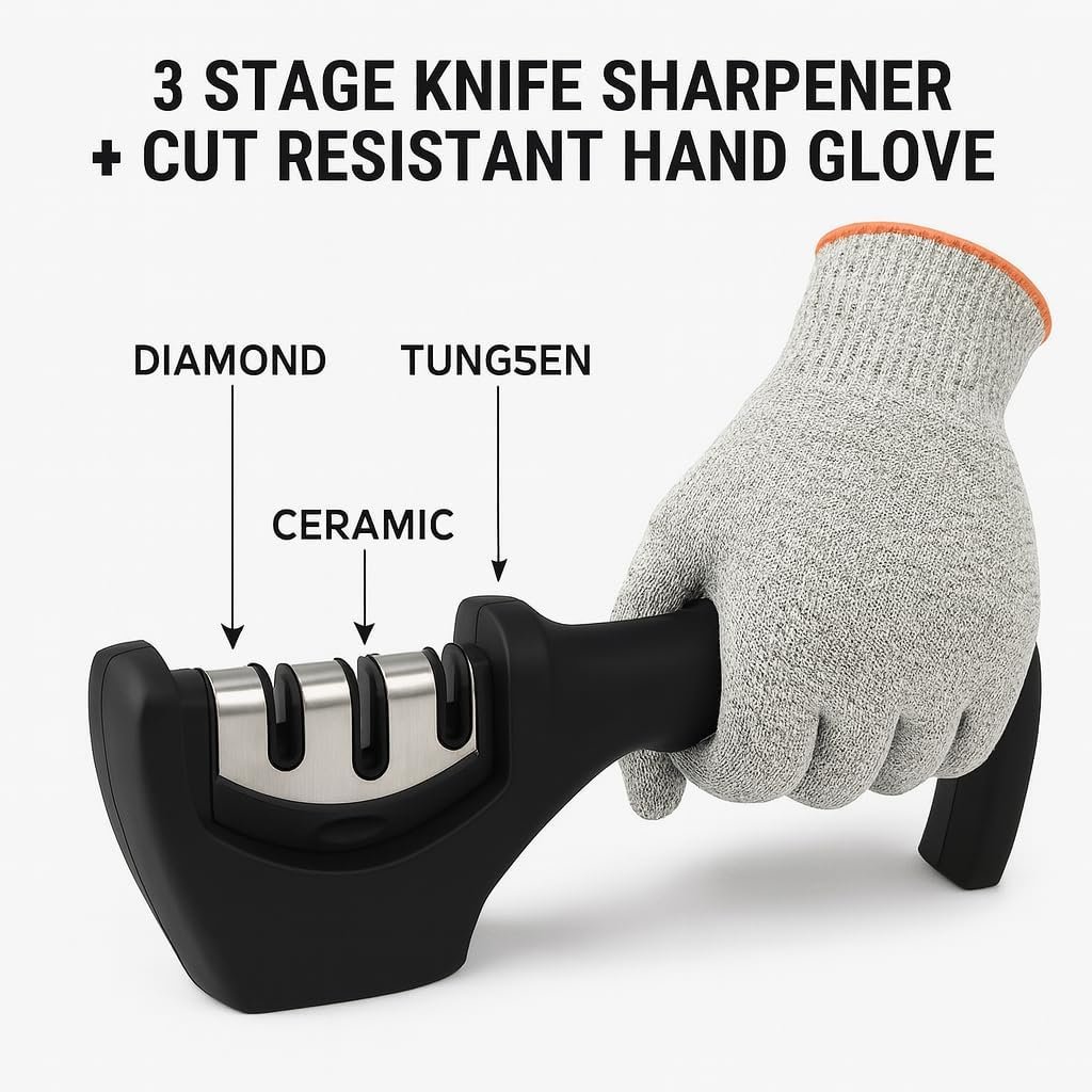 life style knife sharpener with hand glove