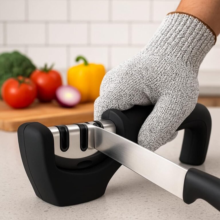 life style knife sharpener with hand glove