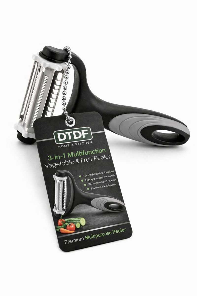 DTDF 3-in-1 Vegetable Peeler Set –Multi-Purpose Kitchen Gadget- Potato Peeler, Julienne Slicer & Micro-Serrated Fruit Peeler, Stainless Steel Blades, Black & Grey