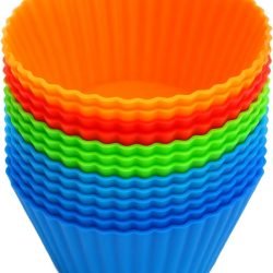 Pack of 12 reusable silicone cupcake cases in rainbow colours